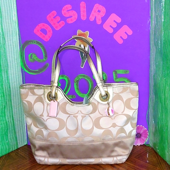 Coach Handbags - Like New Signature Coach Tan and Pink Purse